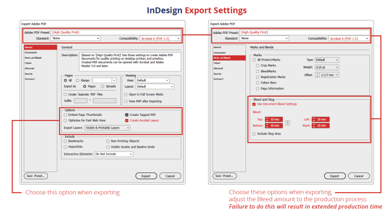 InDesign Export Settings